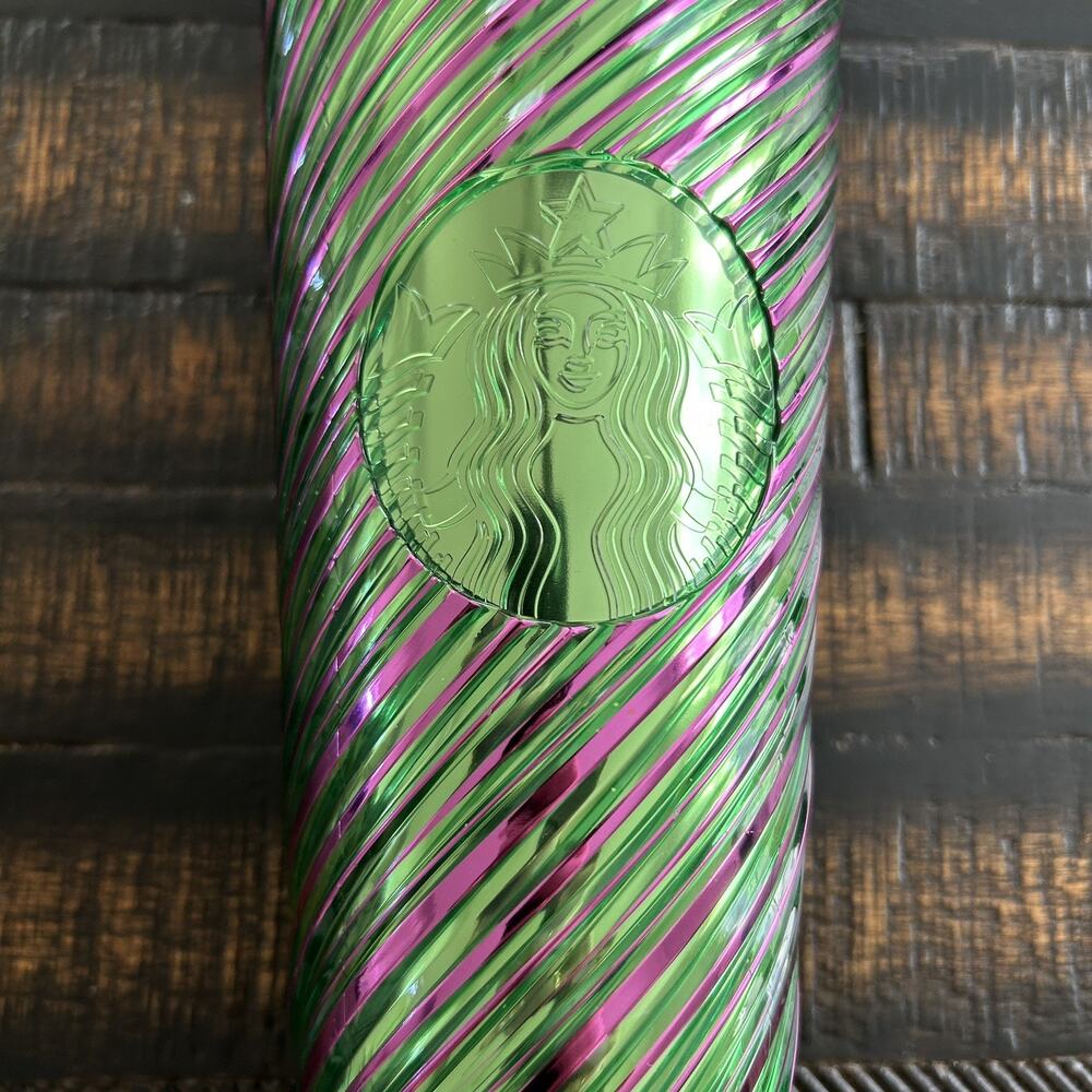 NEW! Starbucks Wicked Pink & Green Swirl 24 oz Tumbler with Straw - Picture 3 of 11